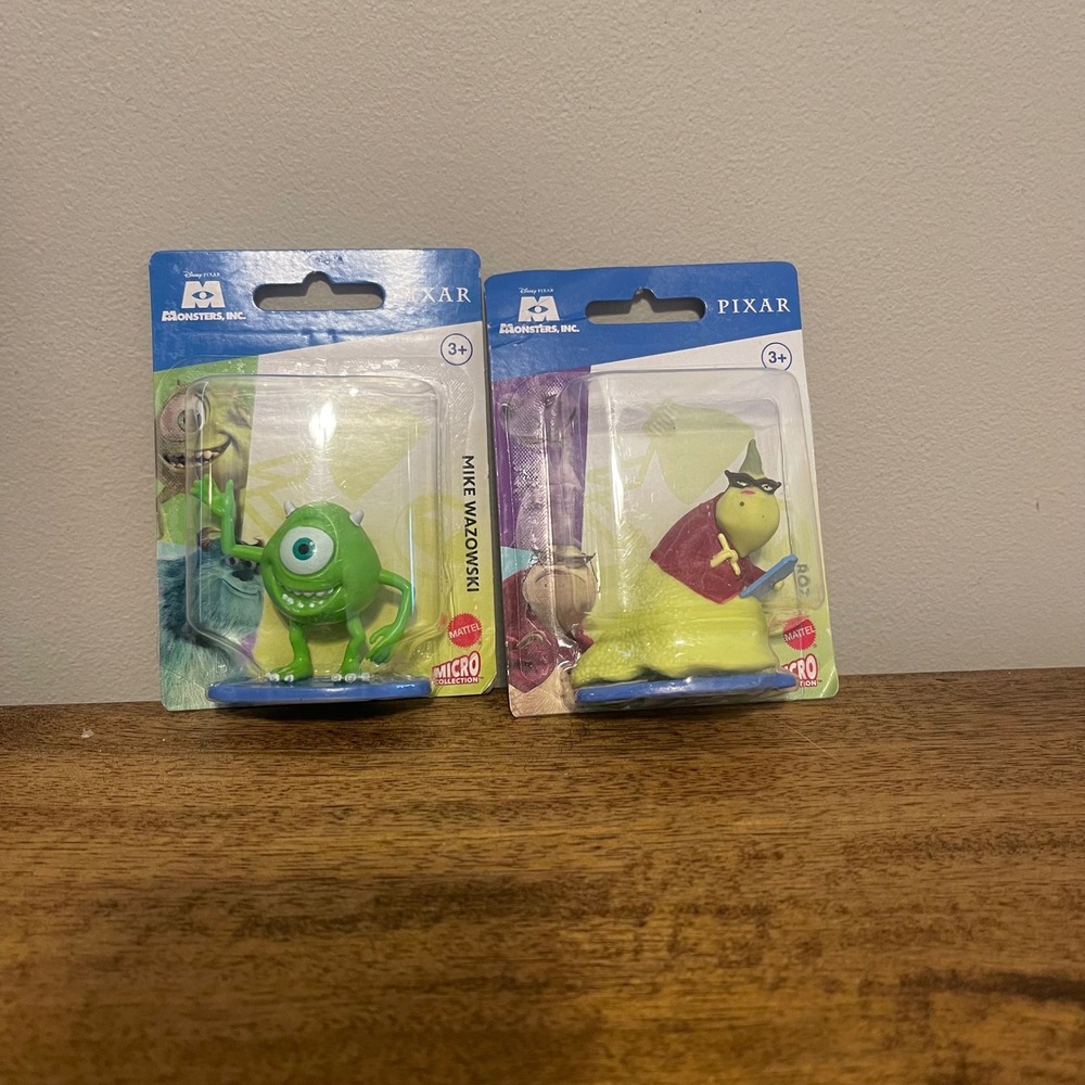 New Pixar Mattel Kids Monsters Inc Micro Figures Green Mike Wazowski & Roz